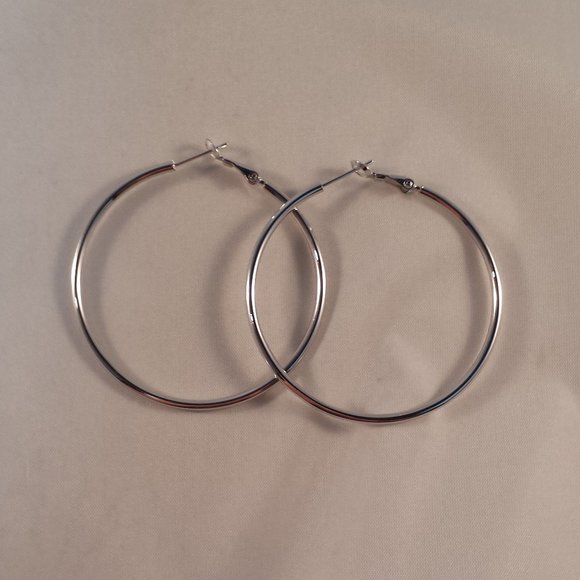 18k White Gold Filled Large Hoop Earrings 50mm - Picture 3 of 3